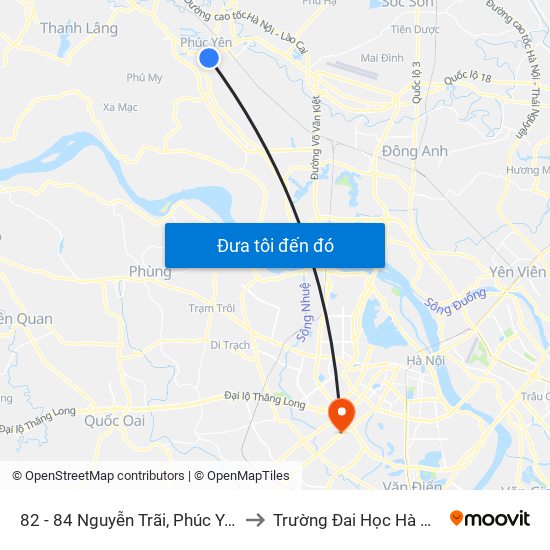 82 - 84 Nguyễn Trãi, Phúc Yên to Trường Đai Học Hà Nội map