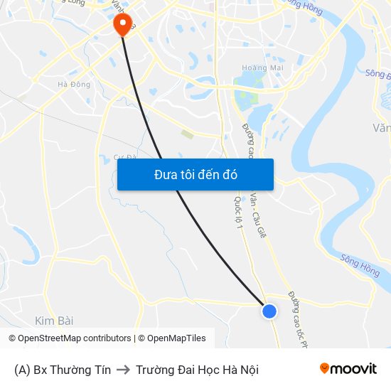 (A) Bx Thường Tín to Trường Đai Học Hà Nội map