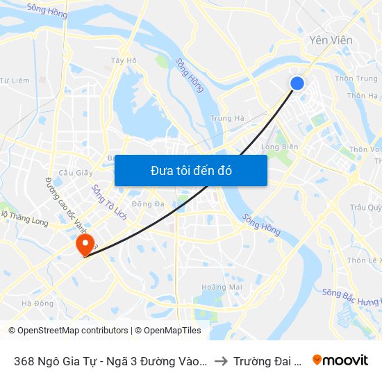 368 Ngô Gia Tự - Ngã 3 Đường Vào Công An Quận Long Biên to Trường Đai Học Hà Nội map