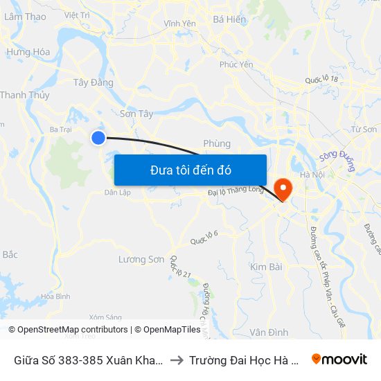 Giữa Số 383-385 Xuân Khanh to Trường Đai Học Hà Nội map