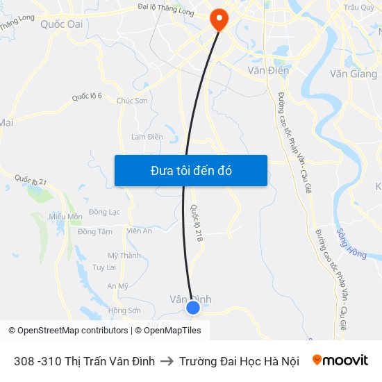 308 -310 Thị Trấn Vân Đình to Trường Đai Học Hà Nội map