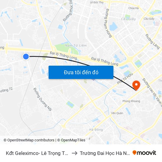 Kđt Geleximco- Lê Trọng Tấn to Trường Đai Học Hà Nội map