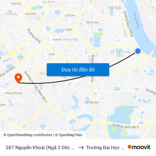 287 Nguyễn Khoái (Ngã 3 Dốc Minh Khai) to Trường Đai Học Hà Nội map