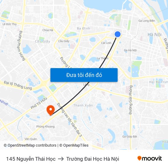 145 Nguyễn Thái Học to Trường Đai Học Hà Nội map