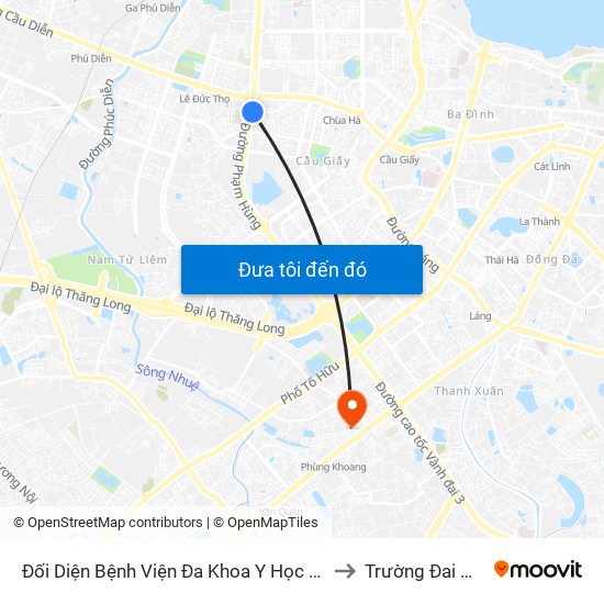 Nhà Máy Nước Mai Dịch - Phạm Hùng to Trường Đai Học Hà Nội map