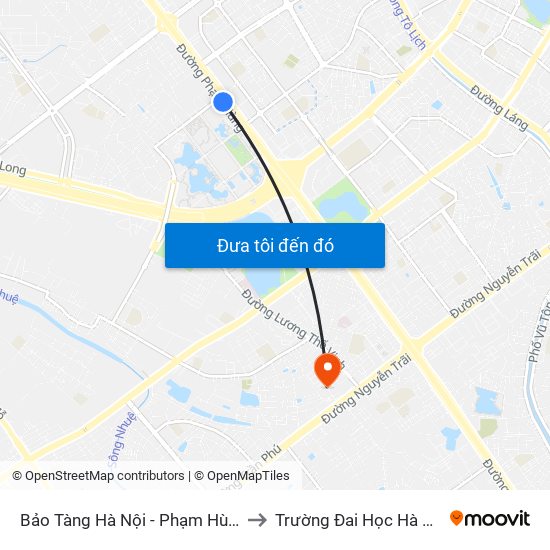 Bảo Tàng Hà Nội - Phạm Hùng to Trường Đai Học Hà Nội map