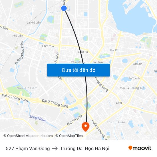 527 Phạm Văn Đồng to Trường Đai Học Hà Nội map