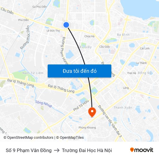 Số 9 Phạm Văn Đồng to Trường Đai Học Hà Nội map