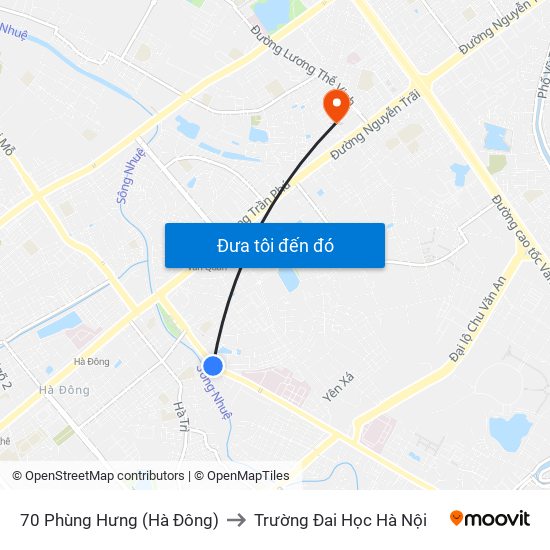 70 Phùng Hưng (Hà Đông) to Trường Đai Học Hà Nội map