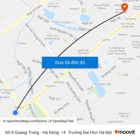 Số 8 Quang Trung - Hà Đông to Trường Đai Học Hà Nội map