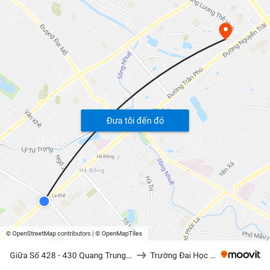 Giữa Số 428 - 430 Quang Trung (Hà Đông) to Trường Đai Học Hà Nội map
