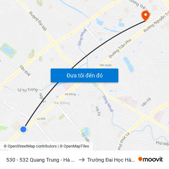 530 - 532 Quang Trung - Hà Đông to Trường Đai Học Hà Nội map