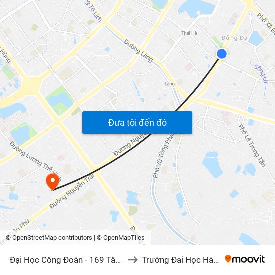 Đại Học Công Đoàn - 169 Tây Sơn to Trường Đai Học Hà Nội map