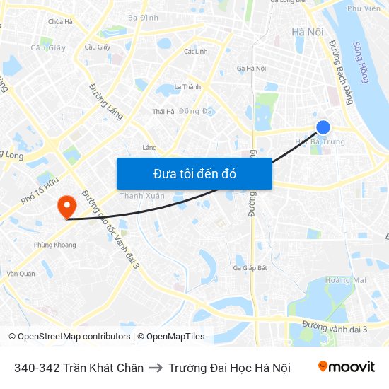 340-342 Trần Khát Chân to Trường Đai Học Hà Nội map