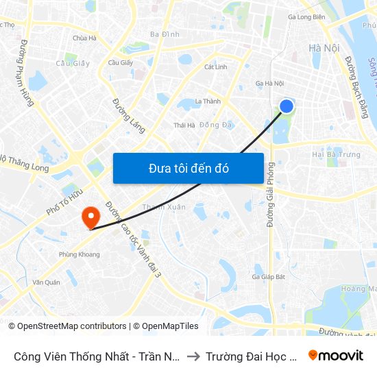 Công Viên Thống Nhất - Trần Nhân Tông to Trường Đai Học Hà Nội map