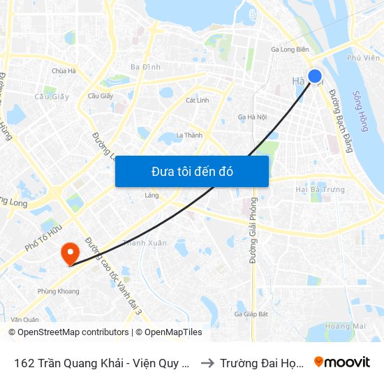 162 Trần Quang Khải - Viện Quy Hoạch Thủy Lợi to Trường Đai Học Hà Nội map