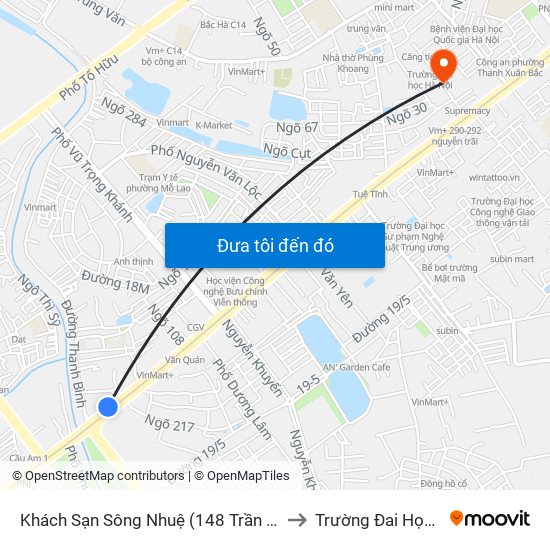 Khách Sạn Sông Nhuệ (148 Trần Phú- Hà Đông) to Trường Đai Học Hà Nội map