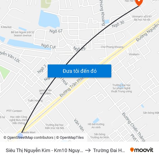 Siêu Thị Nguyễn Kim - Km10 Nguyễn Trãi (Hà Đông) to Trường Đai Học Hà Nội map