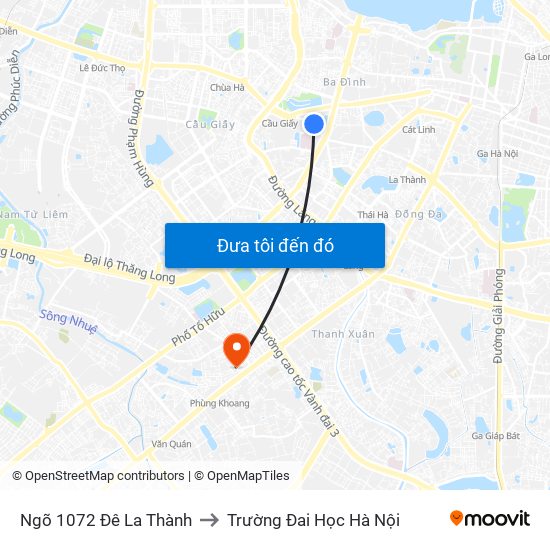 Ngõ 1072 Đê La Thành to Trường Đai Học Hà Nội map