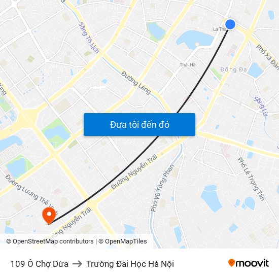 109 Ô Chợ Dừa to Trường Đai Học Hà Nội map
