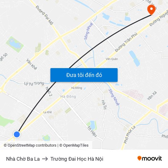 Nhà Chờ Ba La to Trường Đai Học Hà Nội map