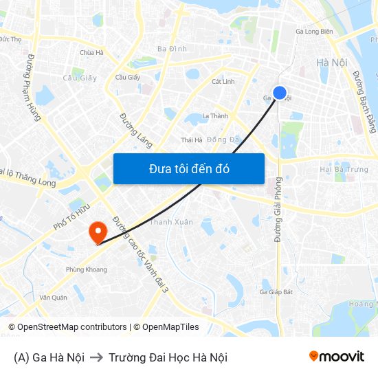 (A) Ga Hà Nội to Trường Đai Học Hà Nội map