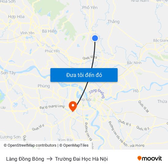 Làng Đồng Bông to Trường Đai Học Hà Nội map