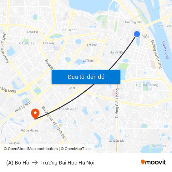 (A) Bờ Hồ to Trường Đai Học Hà Nội map