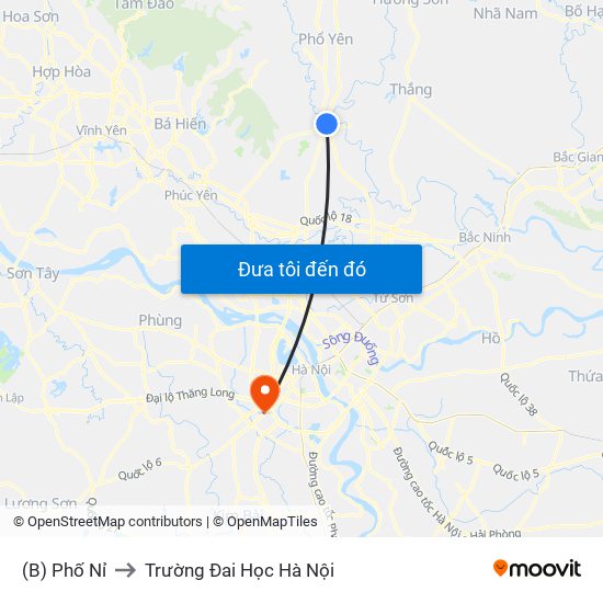 (B) Phố Nỉ to Trường Đai Học Hà Nội map