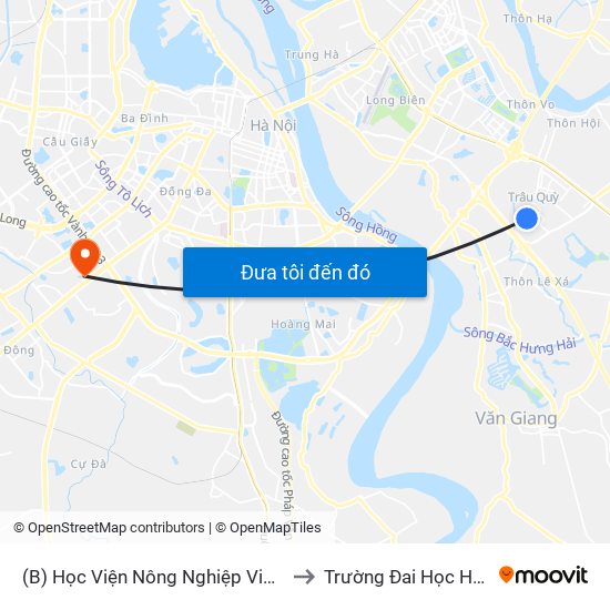 (B) Học Viện Nông Nghiệp Việt Nam to Trường Đai Học Hà Nội map