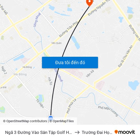 Ngã 3 Đường Vào Sân Tập Golf  Hà Đông - Văn Phú to Trường Đai Học Hà Nội map