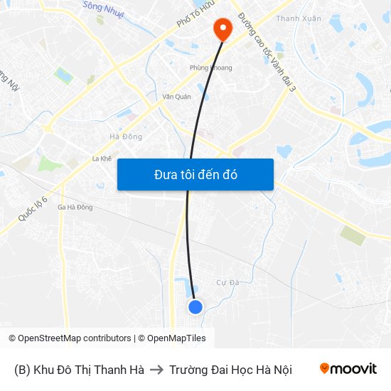 (B) Khu Đô Thị Thanh Hà to Trường Đai Học Hà Nội map