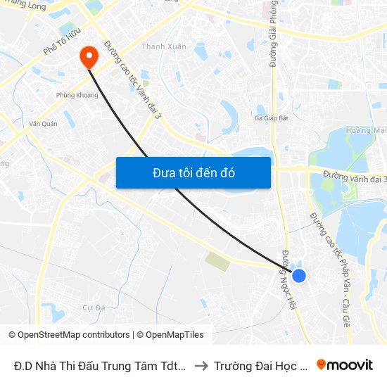 Đ.D Nhà Thi Đấu Trung Tâm Tdtt Thanh Trì to Trường Đai Học Hà Nội map