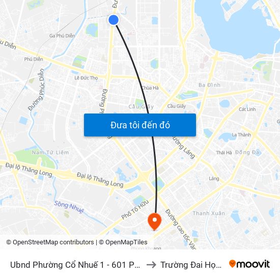 Ubnd Phường Cổ Nhuế 1 - 601 Phạm Văn Đồng to Trường Đai Học Hà Nội map