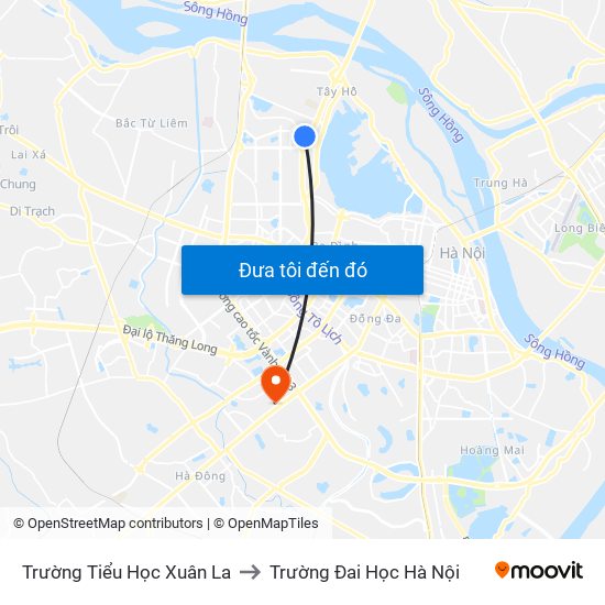 Trường Tiểu Học Xuân La to Trường Đai Học Hà Nội map