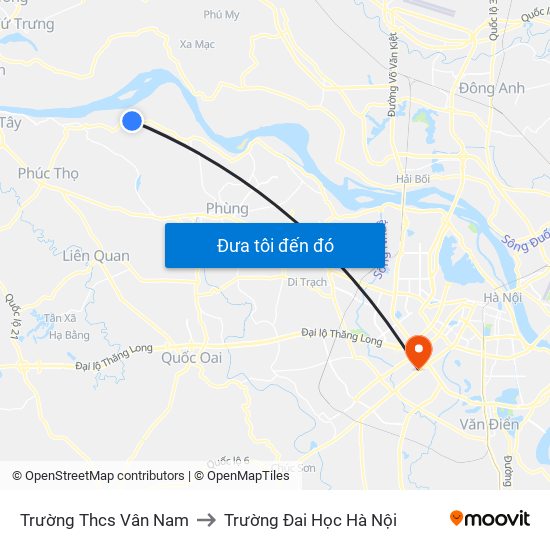 Trường Thcs Vân Nam to Trường Đai Học Hà Nội map