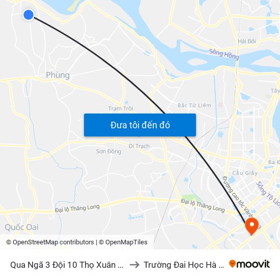 Qua Ngã 3 Đội 10 Thọ Xuân 50m to Trường Đai Học Hà Nội map