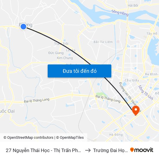 27 Nguyễn Thái Học - Thị Trấn Phùng - Đan Phượng to Trường Đai Học Hà Nội map