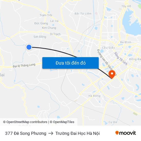 377 Đê Song Phương to Trường Đai Học Hà Nội map