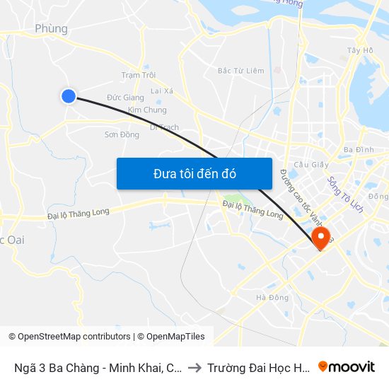 Ngã 3 Ba Chàng - Minh Khai, Cát Quế to Trường Đai Học Hà Nội map