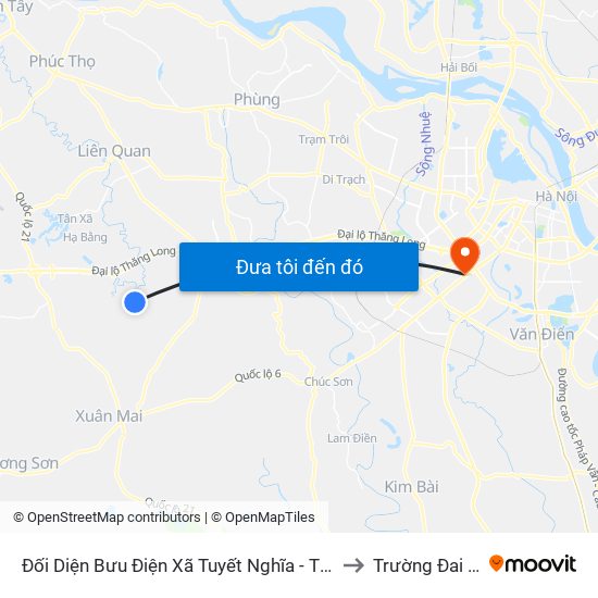 Đối Diện Bưu Điện Xã Tuyết Nghĩa - Thôn Đồng Sơn - Xã Tuyết Nghĩa to Trường Đai Học Hà Nội map