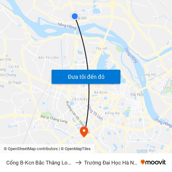 Cổng B-Kcn Bắc Thăng Long to Trường Đai Học Hà Nội map