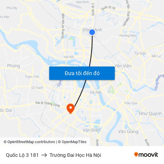 Quốc Lộ 3 181 to Trường Đai Học Hà Nội map