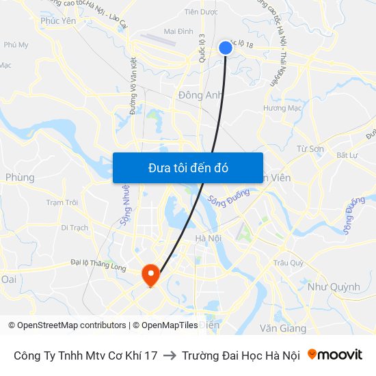 Công Ty Tnhh Mtv Cơ Khí 17 to Trường Đai Học Hà Nội map