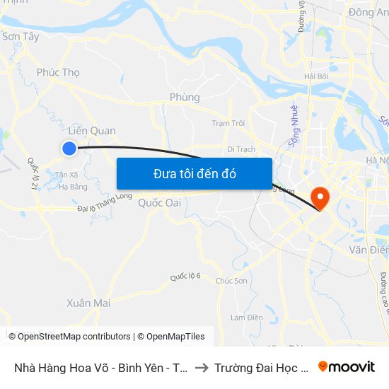 Nhà Hàng Hoa Võ - Bình Yên - Thạch Thất to Trường Đai Học Hà Nội map