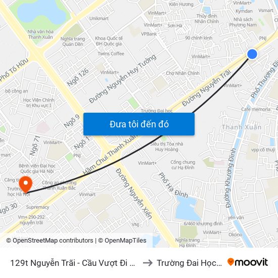 129t Nguyễn Trãi - Cầu Vượt Đi Bộ Royal City to Trường Đai Học Hà Nội map