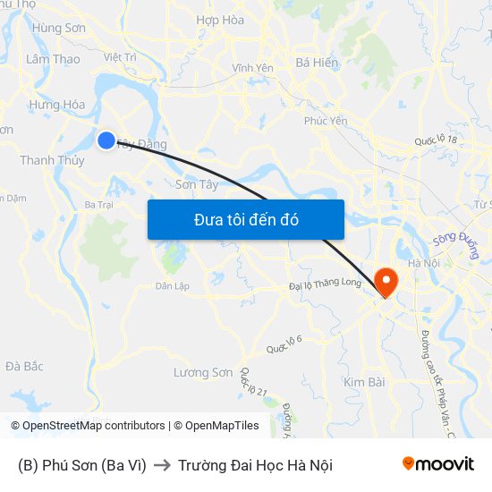 (B) Phú Sơn (Ba Vì) to Trường Đai Học Hà Nội map