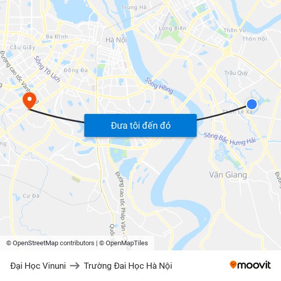 Đại Học Vinuni to Trường Đai Học Hà Nội map