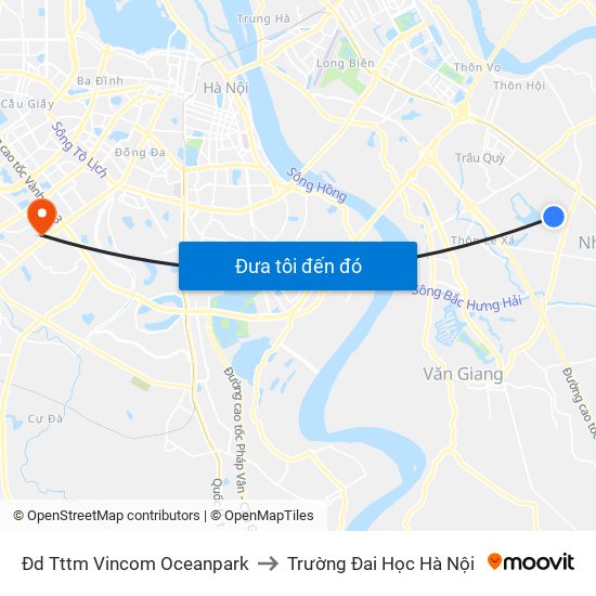 Đd Tttm Vincom Oceanpark to Trường Đai Học Hà Nội map