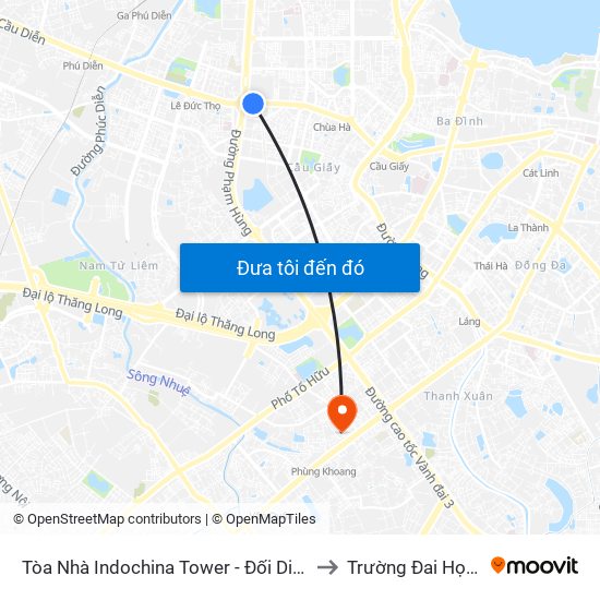 Tòa Nhà Indochina Tower - Đối Diện Đhqg Hà Nội to Trường Đai Học Hà Nội map